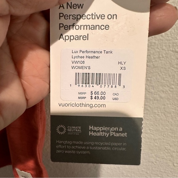 Vuori Lux Performance Tank Lychee Heather SZ XS - Picture 9 of 13